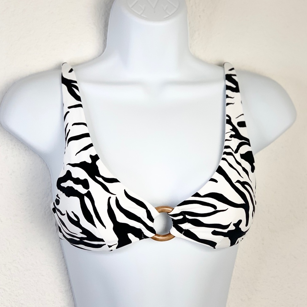 Onia Black & White Zebra Print Back Tie Bikini Top Sz XS